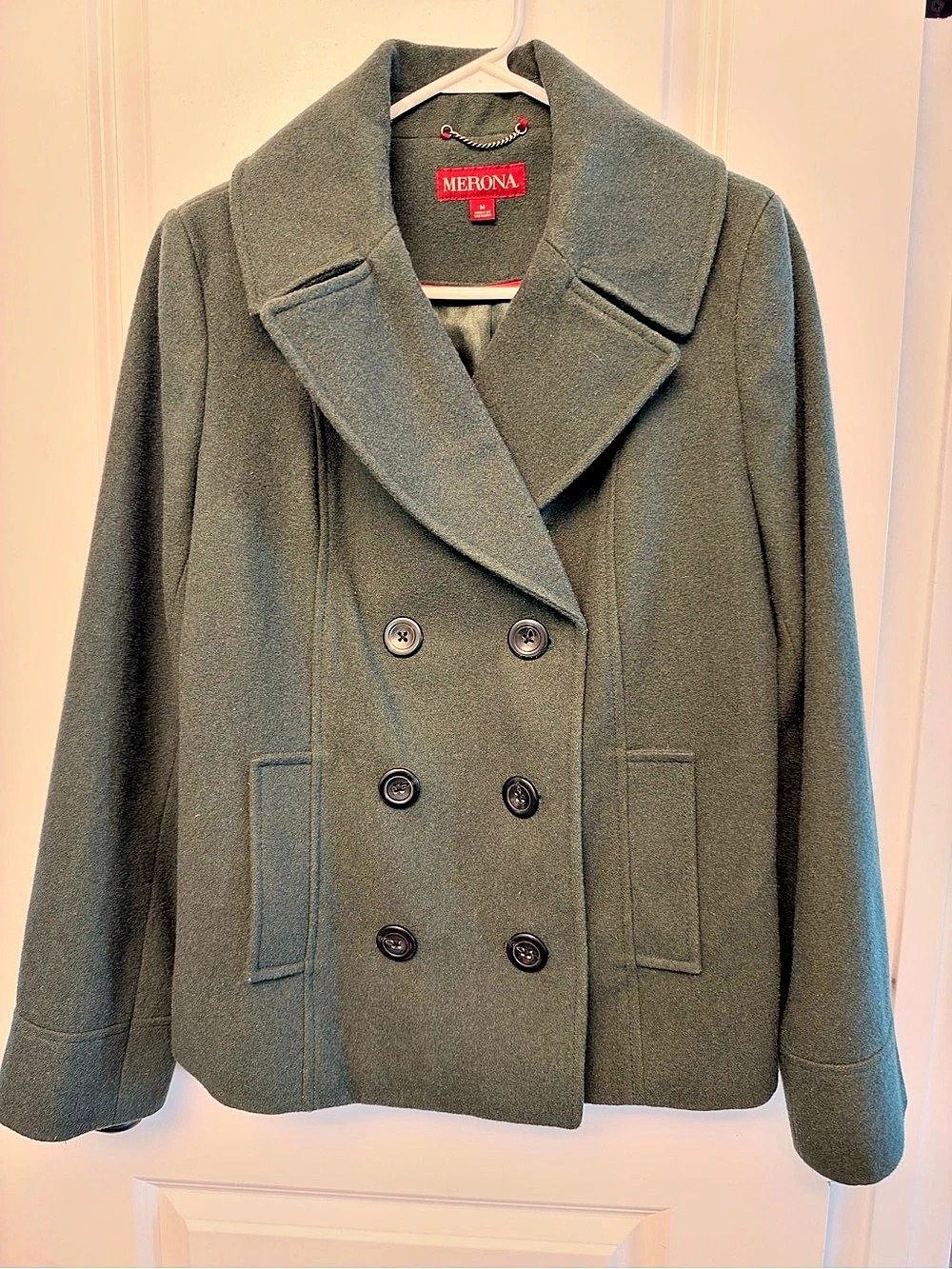 Merona Women's Double Breasted Wool Blend Pea Coat Forest Green Medium